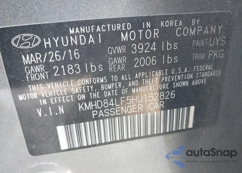 2017 Hyundai Elantra Se z USA, uszkodzony, nr VIN KMHD84LF5HU152826